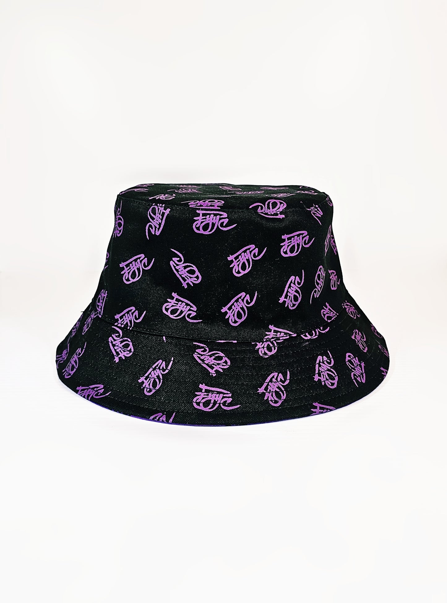 PURPLE AND BLACK MINI LOGO BUCKET HAT