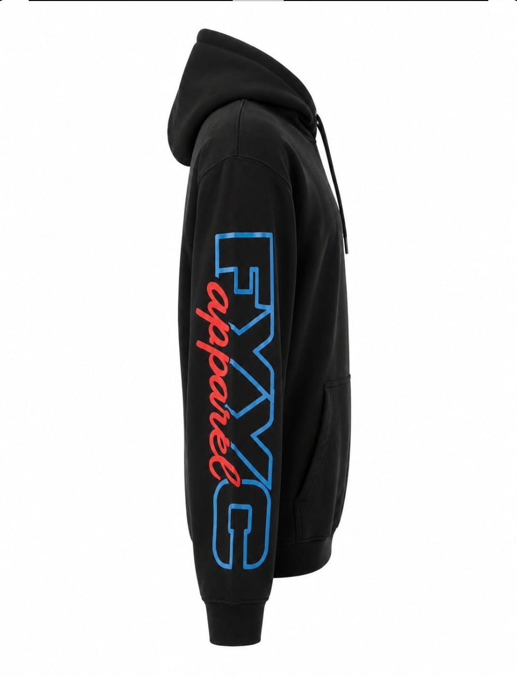 BLACK WITH BLUE SKULLET LOGO HOODIE