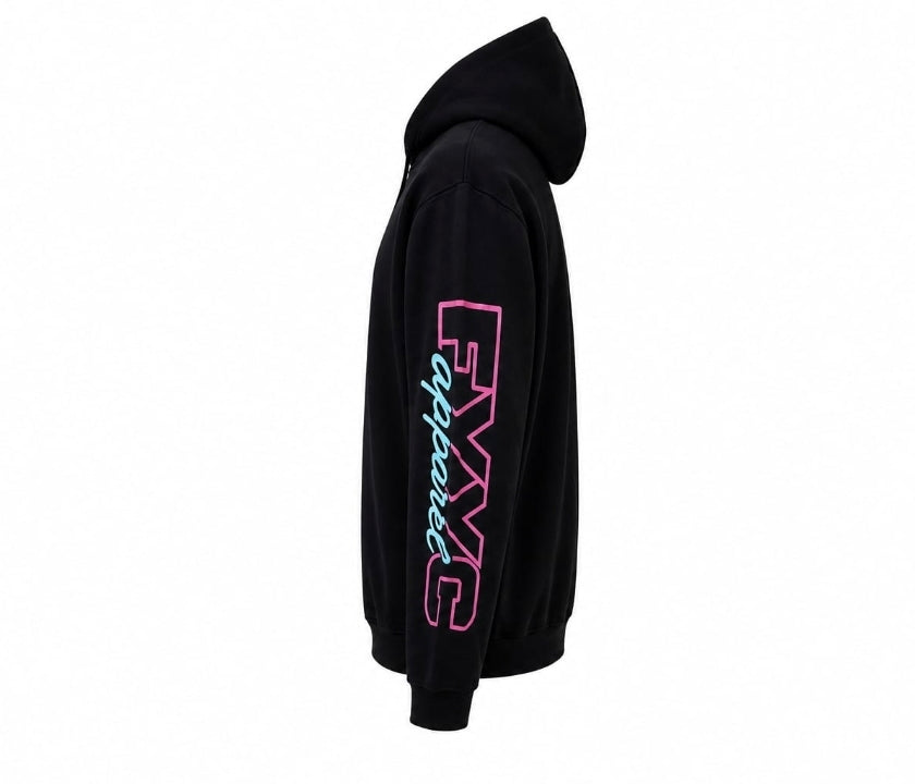BLACK WITH PINK SKULLET LOGO HOODIE