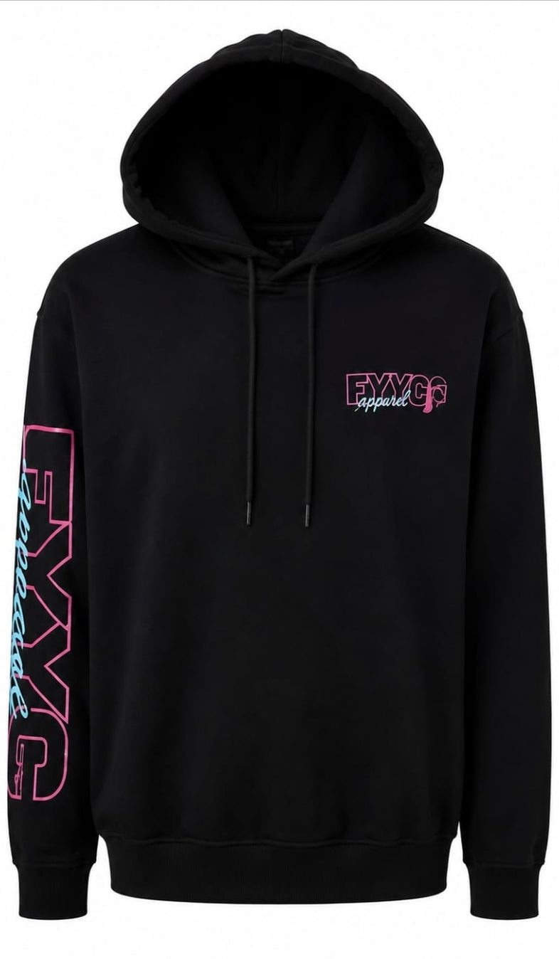 BLACK WITH PINK SKULLET LOGO HOODIE