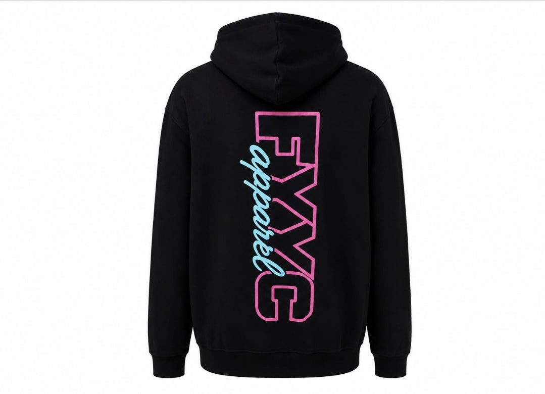 BLACK WITH PINK SKULLET LOGO HOODIE