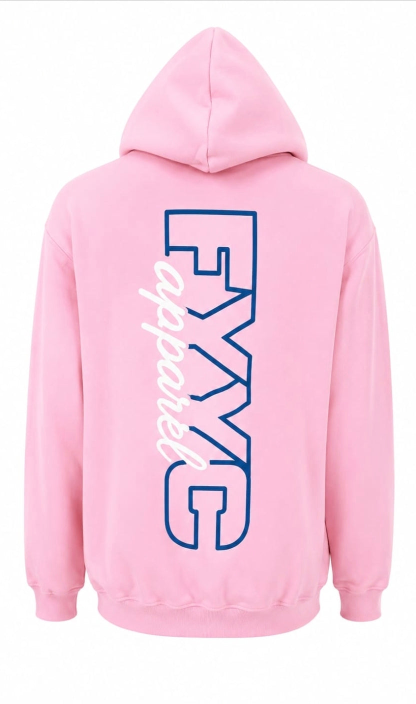 PINK WITH BLUE SKULLET LOGO HOODIE