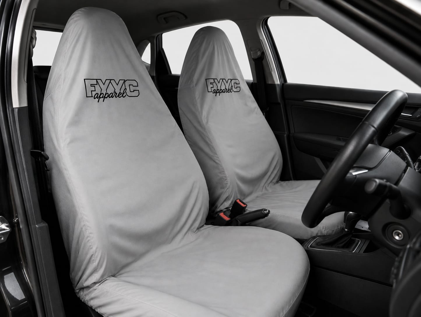 GREY WITH BLACK LOGO SEAT COVER SET