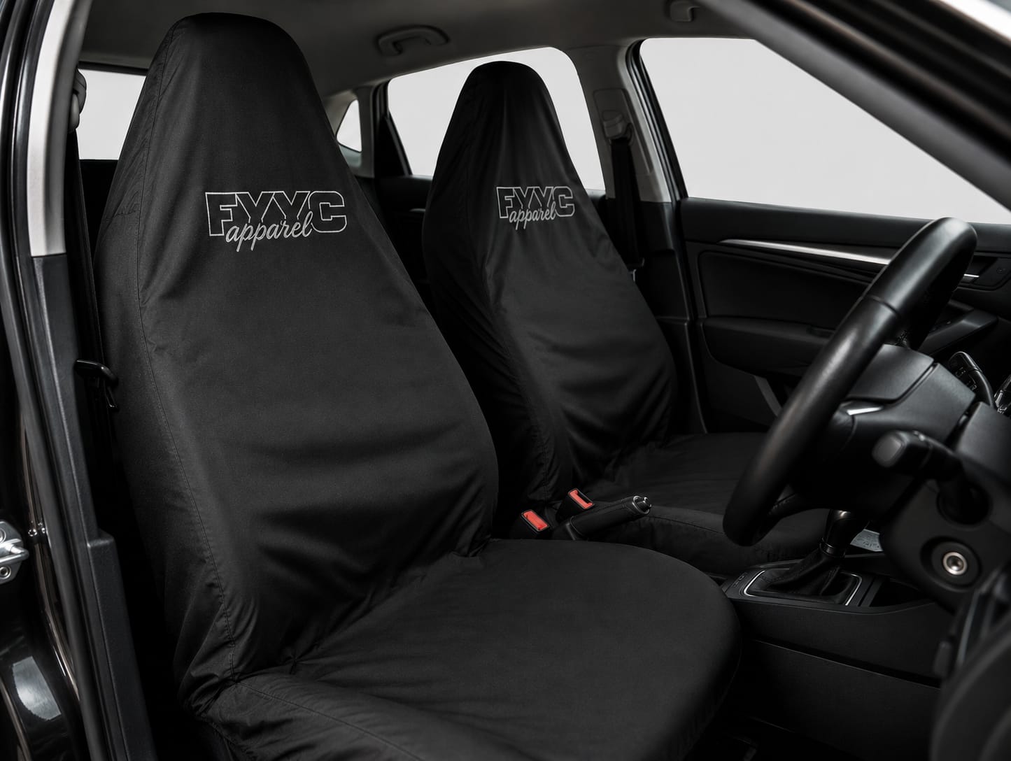BLACK WITH WHITE LOGO SEAT COVER SET