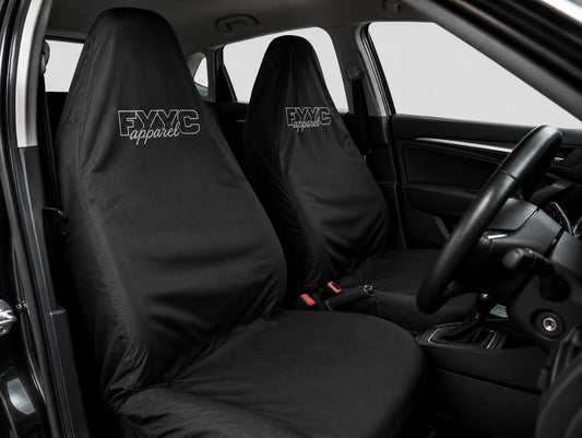 BLACK WITH WHITE LOGO SEAT COVER SET