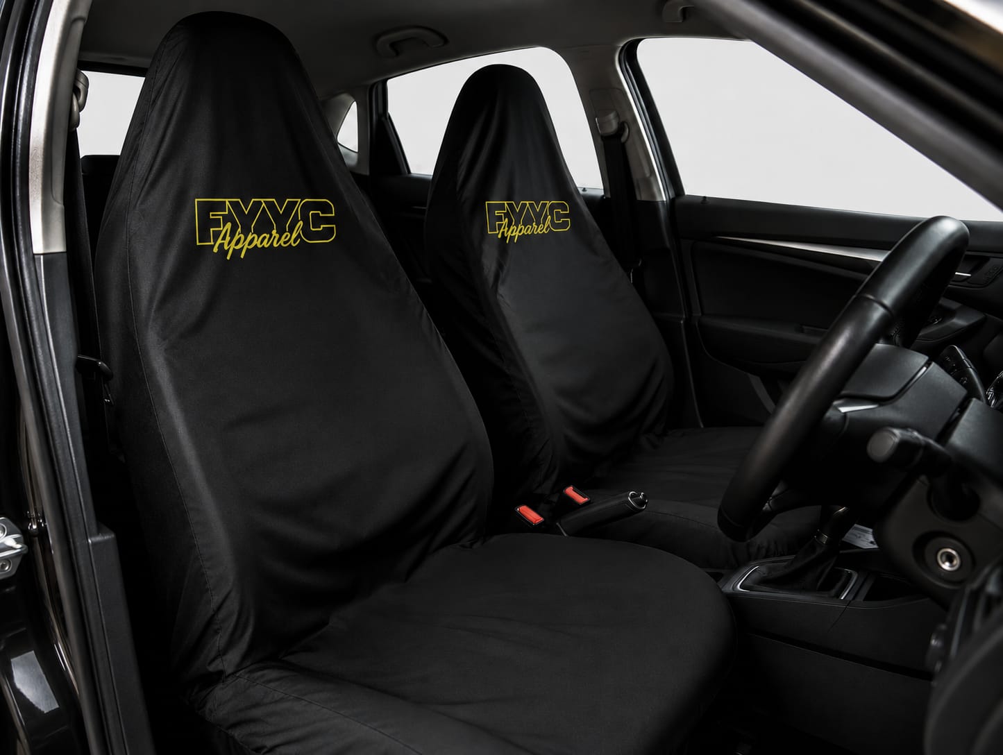 BLACK WITH YELLOW LOGO SEAT COVER SET