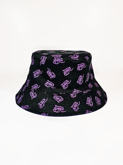 PURPLE AND BLACK MINI LOGO BUCKET HAT