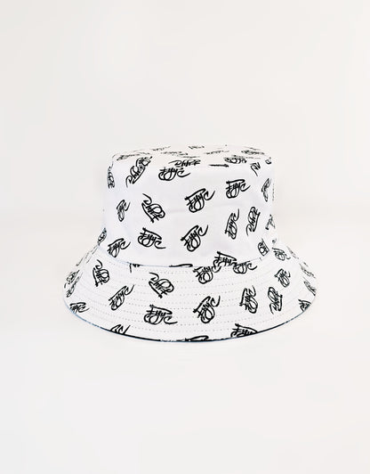 WHITE AND BLACK MINI LOGO BUCKET HAT
