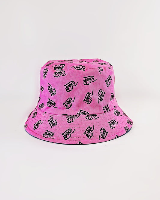 PINK AND BLACK MINI LOGO BUCKET HAT