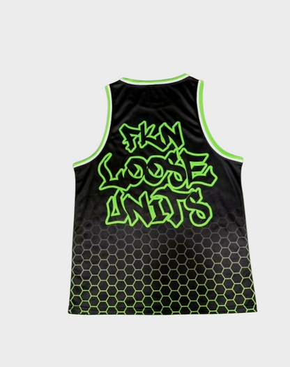 BLACK AND GREEN BASKETBALL SINGLET