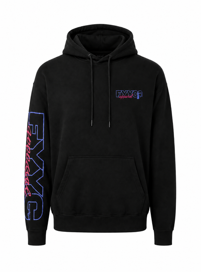 BLACK WITH BLUE SKULLET LOGO HOODIE