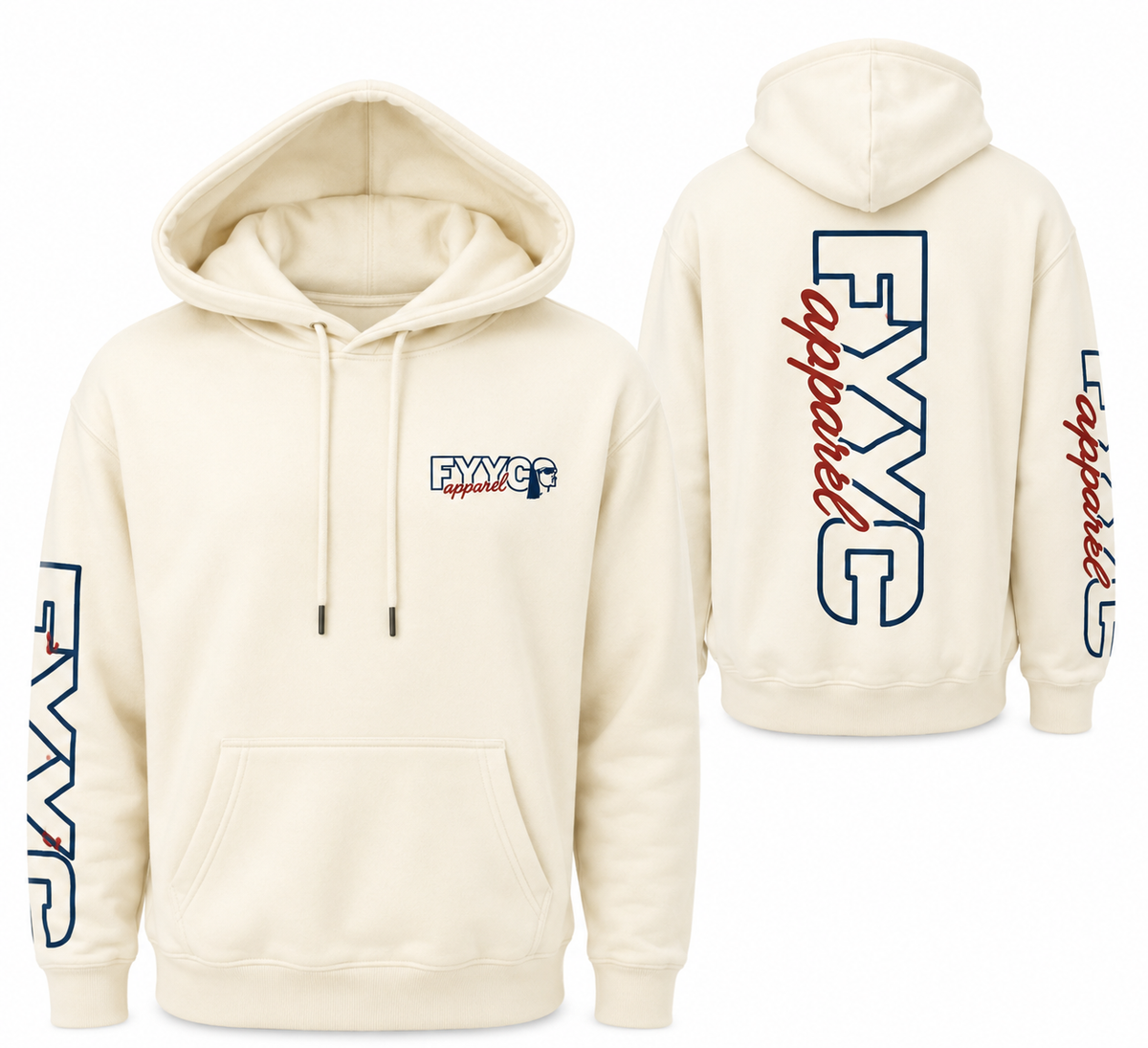 CREAM WITH BLUE SKUTTET LOGO HOODIE