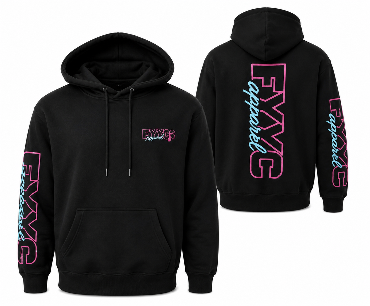 BLACK WITH PINK SKULLET LOGO HOODIE